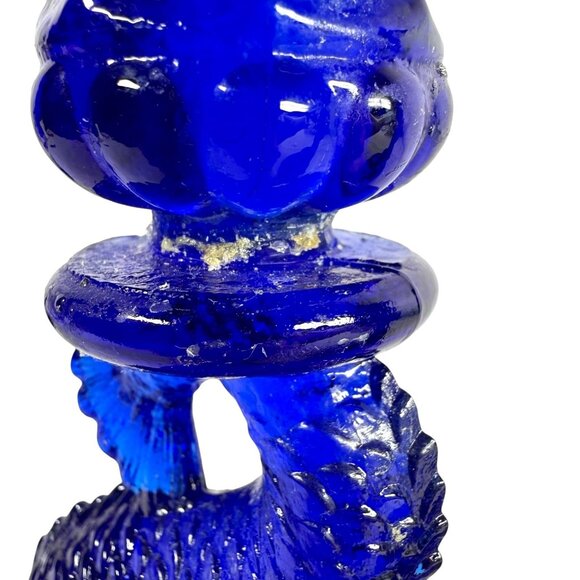 Pair of Cobalt Blue Glass Dolphin Koi Fish Candlestick Holder Hexagon Base - Picture 7 of 8